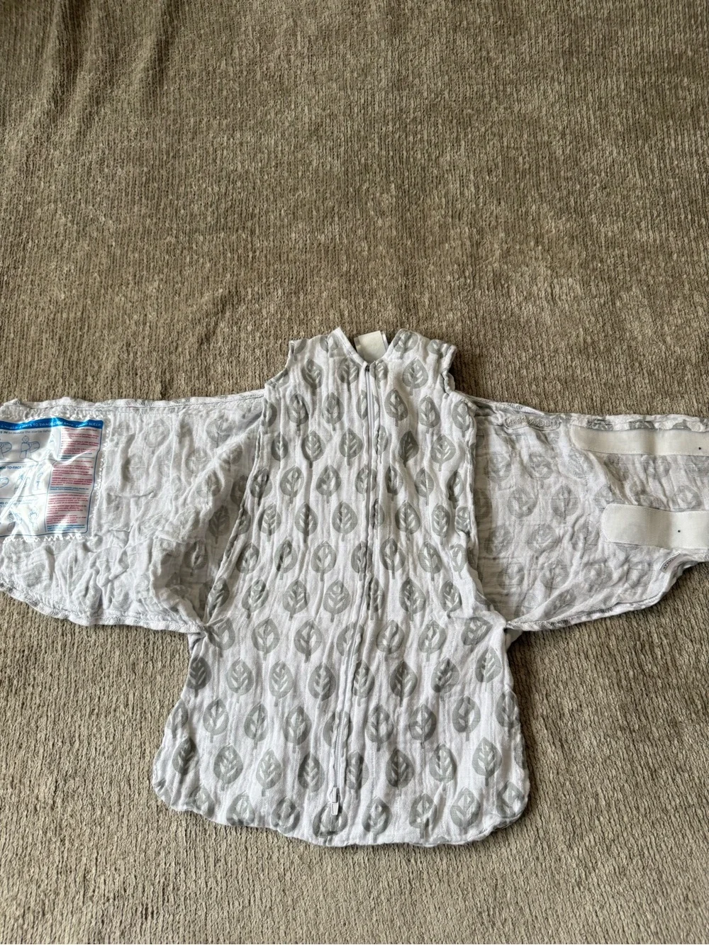 HALO SleepSack Swaddle Newborn 0-3M Gray Leaf Cotton Muslin Lightweight